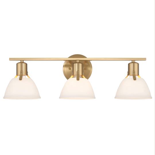 Hello Honey® 24" Cooper White & Gold Metal 3-Light Vanity Light with Etched Glass Shades